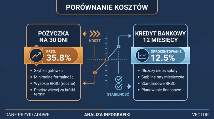 Wykres wyjaśniający dlaczego RRSO chwilówki wynosi kilkaset procent przy krótkim terminie spłaty