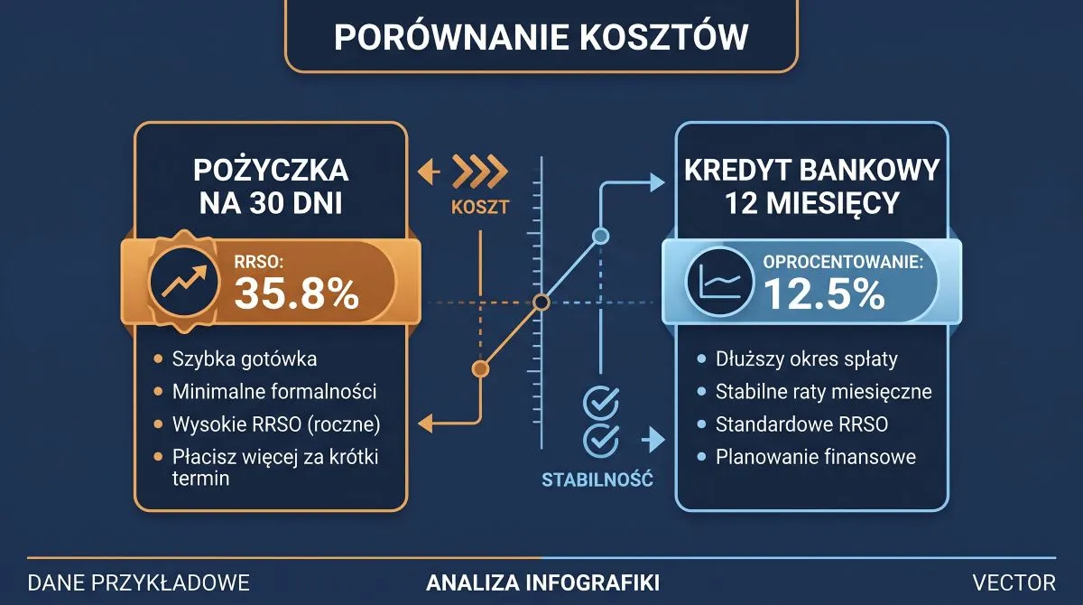 Wykres wyjaśniający dlaczego RRSO chwilówki wynosi kilkaset procent przy krótkim terminie spłaty
