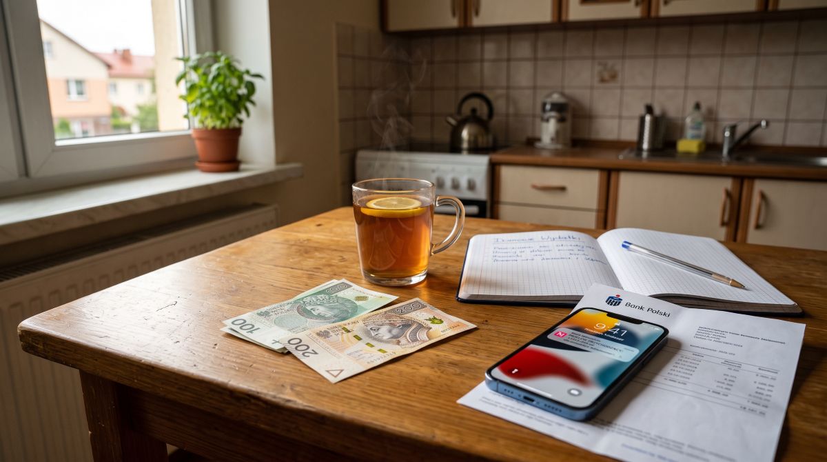 Polskie banknoty i pismo do banku o zwrot prowizji bankowej po wcześniejszej spłacie pożyczki