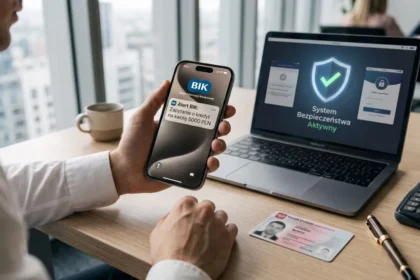 Smartfon z powiadomieniem SMS pokazujący jak działają alerty BIK przy próbie wyłudzenia kredytu
