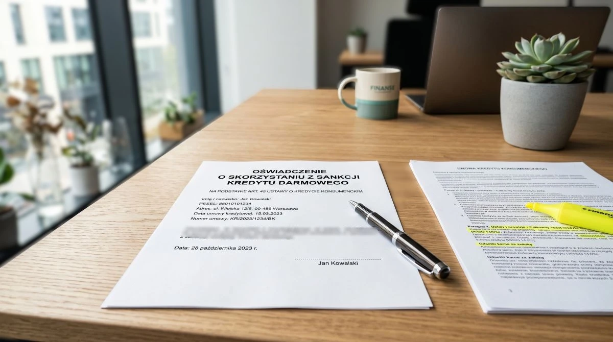 Wypełniony dokument zwrot prowizji bankowej wcześniejsza spłata wzór wniosku leżący obok umowy pożyczki gotówkowej