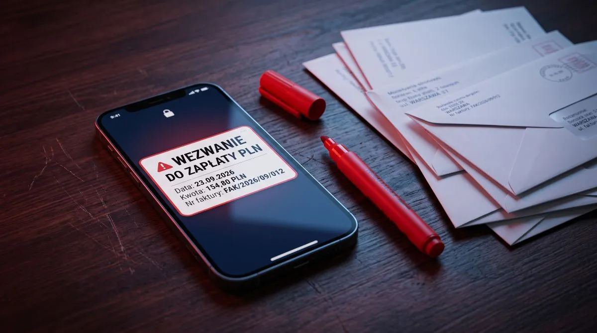Smartfon z powiadomieniem przypominającym o braku spłaty PayPo co grozi odsetkami karnymi