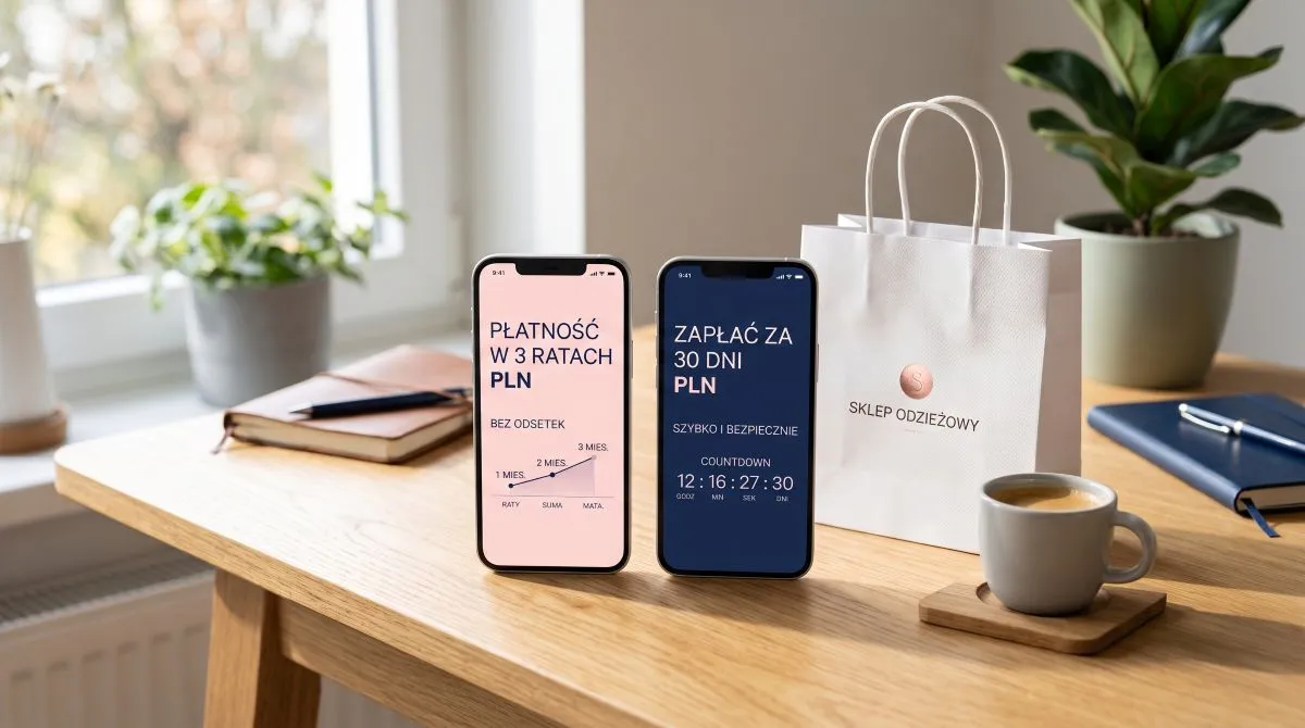 Porównanie interfejsów aplikacji na dwóch smartfonach obrazujące dylemat Klarna czy PayPo