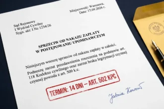 Formularz prawny sprzeciw od nakazu zapłaty z pieczęcią sądu i stemplem termin 14 dni
